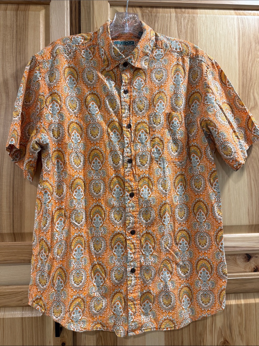 Cubavera Men’s Size M Orange Medallion Short-Sleeve Casual Button-Down Shirt
